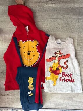 Disney Red & Navy Winnie the Pooh Hoodie, Navy Joggers and Light Gray Tee Set